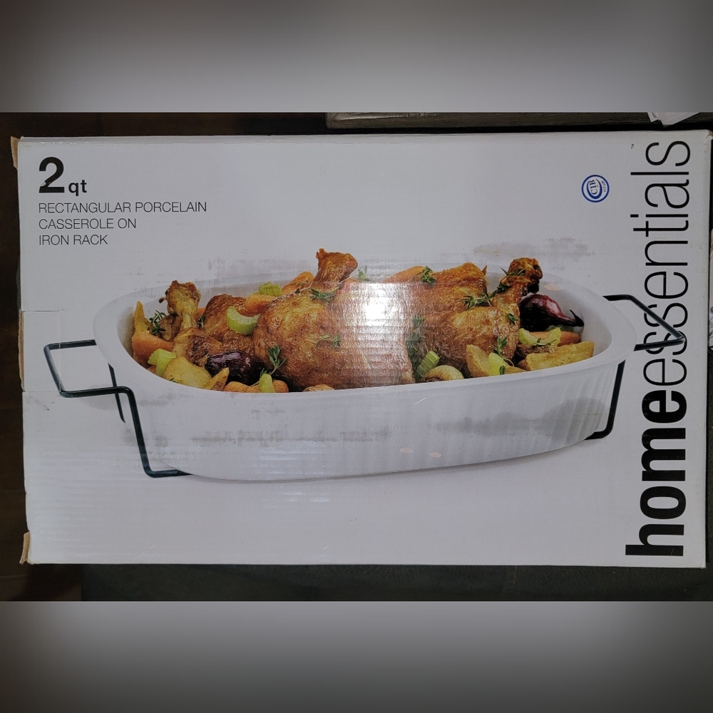 Home Essentials Rectangular Porcelain Casserole with Iron Rack